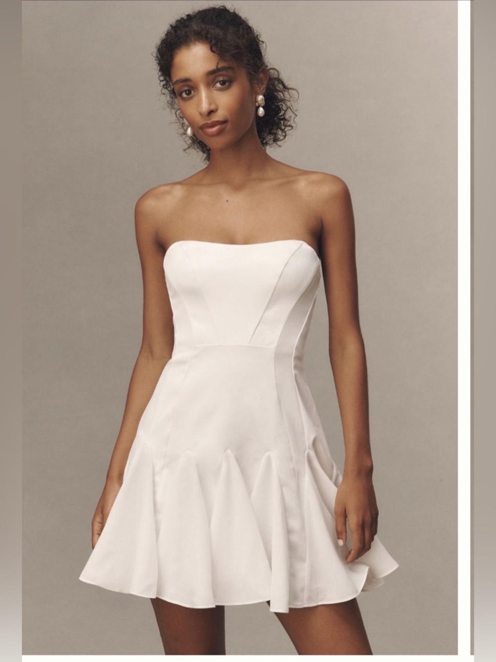 NET BHLDN Strapless Pleated White Fit-and-Flare Mini Dress
